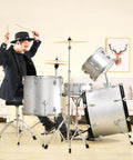 Ultimate 5-Piece Adult Drum Set Full Size Kit With Poplar Shells Warm Sound, drummer playing in home studio
