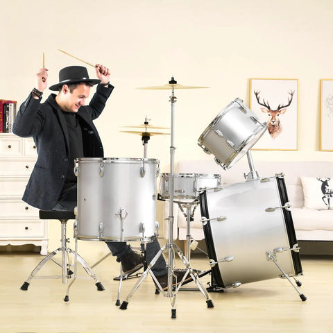Ultimate 5-Piece Adult Drum Set Full Size Kit With Poplar Shells Warm Sound, drummer playing in home studio