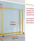 Heavy Duty Mobile Fabric Roll Storage Rack On Casters, Adjustable 18 Rod Organizer dimensions shown on a light wall.