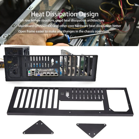 Image showing components of Open Frame Gaming PC Case For ATX And ITX Motherboards DIY Friendly 305 By 245Mm Fit One SSD And One HDD Bay Open Chassis Rack Design Dope Airflow And Heat Dissipation Easy Install Space For Custom Cooling.