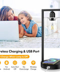 Wireless Charging Touch Control Table Lamp Set Of 2 With USB Port Dimmable Bedside Lamps with seeded glass shade, desk nearby.