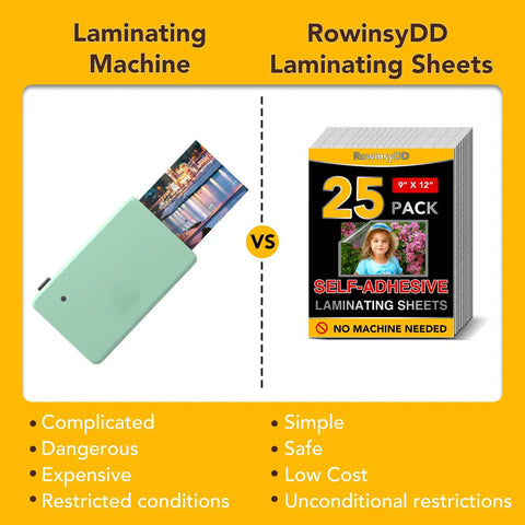 Comparison of laminating machine and Self Adhesive Laminating Sheets Pack Of 25 9 By 12 Inch Clear Waterproof Laminate Sheets