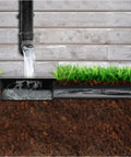 Flexible Gutter Downspout Extension Kit With Leak Proof Hose And Splash Block No Dig Catch Basin Extendable From 1.34 Feet To 5.1 Feet Easy Install Outdoor Rainwater Runoff Redirector directing water away from foundation