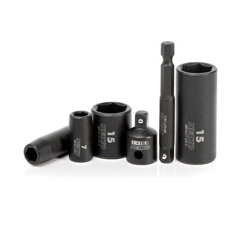 One Quarter Inch Drive Impact Socket Set, 30 Piece Metric 4-15 MM, Chrome Vanadium Steel, multiple socket sizes with adapters
