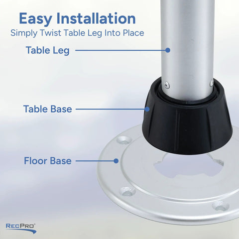 Heavy Duty RV Removable Table Leg Kit 28.5 Inch Aluminum Support Post Chrome Finish showing easy installation components.