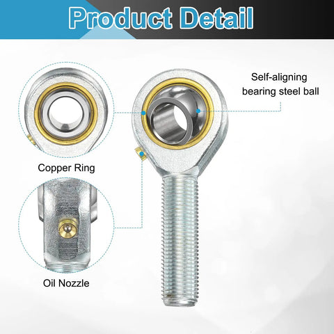 POSB8L 1/2 Inch Male Rod End Bearing With 1/2-20 UNF Left Hand Thread Includes Jam Nuts 2 Pack mounted with steel ball and oil nozzle