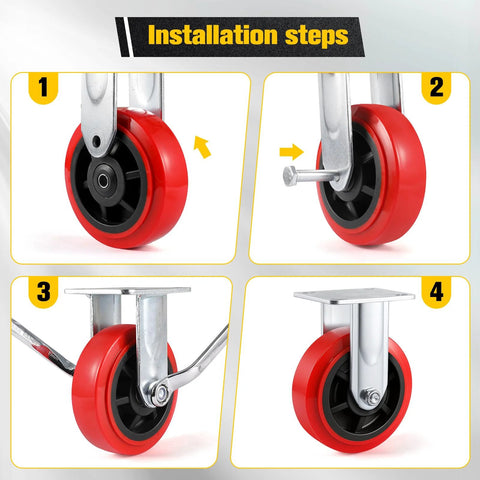 Installation steps for 6 Inch Polyurethane Caster Wheel Set Of Four Heavy Duty Load Capacity 4000 Lbs With Dual Ball Bearings