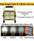 JUDYSSY 1000W Solar Flood Light Portable Led Reflector Spotlight with 4 mode choices for versatile outdoor use