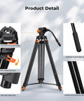 80 Inch Aluminum Fluid Head Video Tripod With Quick Release Plate, Smooth 360 Pan And -70 To 90 Tilt, Heavy Duty Support