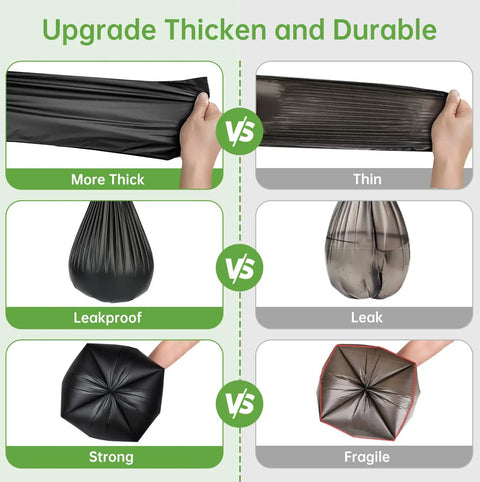 Comparison showing On The Go Eco Friendly Portable Toilet Replacement Bags 30 Liter 25 Count 1.5 Mil Thick against thinner, weaker bags