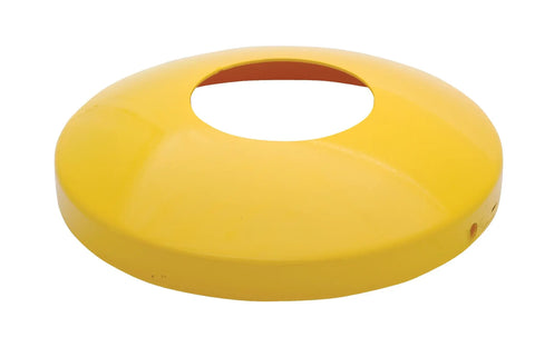 Rock Solid Steel Bollard Dome Cover Fits 4.5 Inch Parking Lot Posts Yellow Powder Coated Finish side view showing smooth surface.