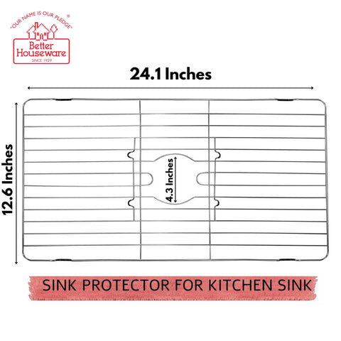 Stainless Steel Sink Protector Mat And Grid For Bottom Of Sink, Durable Kitchen Sink Rack, 24.1 x 12.6 inches, top view