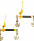 Two Quikbinder Ratchet Binders with folding handles for 1/2 to 5/8 inch Grade 70/80 chain, ideal for flatbed trailers.