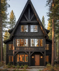 Pro Grade Reactive Water Based Wood Stain For Interior Or Exterior Creates A Badass Smoked Black Brown Finish on a rustic chalet-style house.