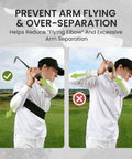 Golf player demonstrating Adjustable Golf Swing Training Arm Band For Right And Left Handed Beginners Portable Corrector Muscle Memory Trainer For No Fuss On The Go Practice Lightweight Durable Black to prevent over-separation.