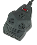 Black Mighty 8 Outlet Surge Protector With 6 Foot Cord And 1300 Joules Of Protection, rectangular body with red On Off switch.