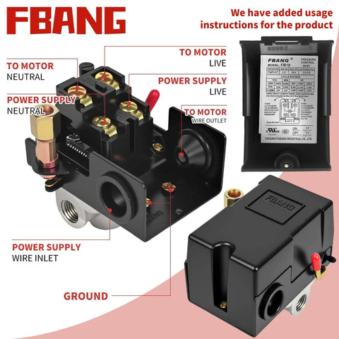 Air Compressor Pressure Switch Regulator Kit With 90 To 120 PSI Gauge And Fittings Set Plug And Play Durable Valve Assembly