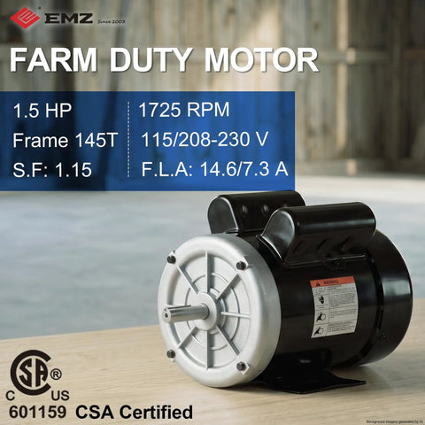 Straight Up Heavy Duty 1.5 HP Farm Duty Electric Motor Runs Smooth At 1725 RPM featuring 145T frame and TEFC cooling.