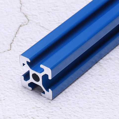 Four Piece 100mm 4 Inch 2020 T Slot Aluminum Extrusion Profile Kit In European 20 Series Anodized Blue Linear Rail Frame For 3D Printers And CNC Machines Durable Aluminum Build blue anodized aluminum extrusion close-up