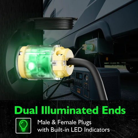 Lighted Extension Cord Ends Replacement Plug 15A 125V NEMA 5-15P To 5-15R Male And Female UL Listed Power Connector With Lit LED Indicator 3 Prong Yellow on RV outlet