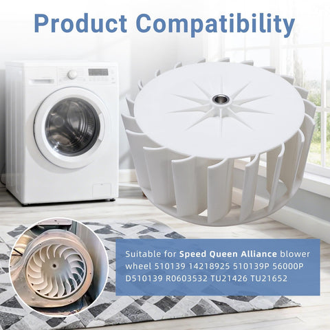 Washer Dryer Blower Wheel Assembly Replacement Fits Alliance And Similar Units 56000 510139 14218925 56000P D510139 R0603532 TU21426 TU21652 Beef Up Airflow And Drying Performance Reduces Noise And Improves Cloth Drying