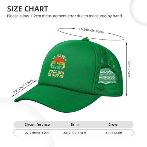 Dope Funny Camper RV And Trailer Trucker Hat Mesh Baseball Cap For Men Women Dad Green Lightweight Polyester Size Chart