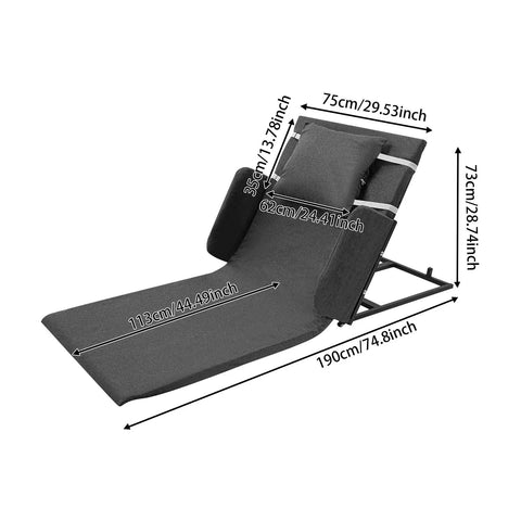 Cool Electric Lifting Backrest Upgrade For Elderly And Pregnant Folks With 2 To 80 Degree Angle Smart Support Plus 330 Lbs Heavy Duty Weight Capacity Rust Proof Steel Frame Cotton Linen Cover dimensions diagram on a black electric backrest.