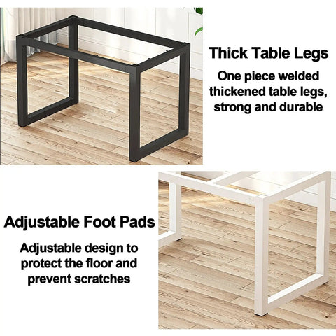 Rock Solid White Metal Table Legs Heavy Duty Industrial Rustic DIY Bench Supports Cold Rolled Steel Square Frame Super Sturdy Build shown in black and white.