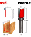 Top Bearing Flush Trim Router Bit, Three Quarters Inch Diameter, Two-Cutter Carbide, One Half Inch Shank, 2-13/16 Inch