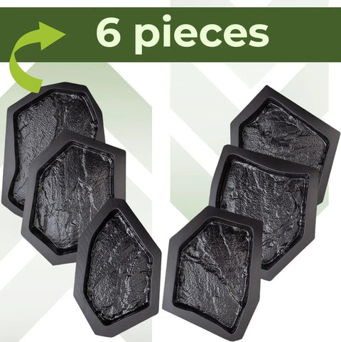 6 Pack Flagstone Paver Molds For Concrete, Reusable ABS 2mm Cement Casting Forms shown in a set of six pieces