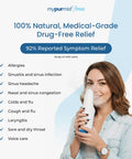 Woman using Cordless Steam Inhaler For On The Go Relief handheld battery powered steamer for sinus congestion relief.