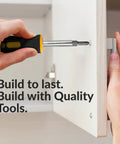 Person using Six In One Screwdriver Kit With Comfortable Non Slip Grip Built In Bit Holder for home DIY cabinet assembly