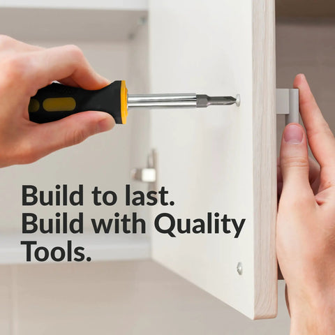 Person using Six In One Screwdriver Kit With Comfortable Non Slip Grip Built In Bit Holder for home DIY cabinet assembly