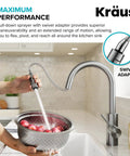 Oletto Spot Free Stainless Steel Kitchen Faucet With Pull Down Sprayer, 360 Degree Swivel shown with produce in sink