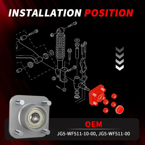 Illustration of installation position for Two Pack Front Wheel Hub Assembly For Yamaha Golf Cart Drive Models G2 G8 G9 G14 G16 G19 G22 G29 Premium Wheel Bearing Hubs Kit Bolt On Replacement OEM JG5 WF511 10 00 JG5 WF511 00
