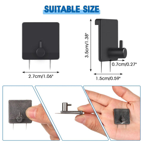 Dimensions and design of Four Pack Fabric Wall Cubicle Hooks Heavy Duty Stainless Steel Mounts For Fabric Panels And Office Walls.