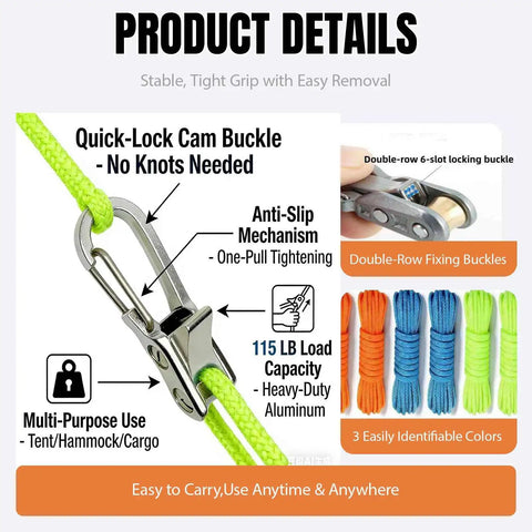 Ultra Lightweight Rope Tightening Tool With Roller Cam Four Pack For Camping And Boating Grab And Go No Knots Needed Locks Rope Instantly Ultra Compact Tensioner For Tarps Outdoor Gear Hiking And Emergency Fixes details