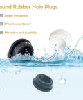 62Pcs Silicone Hole Plugs Set in 6 Sizes White Round Rubber Plugs With Snap Locking, floating on water, ideal for furniture gaps.