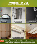 Tough As Nails Mouse Proof Expanding Foam Sealant shown in various home usage areas like garages and under sinks.