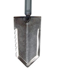 Close-up of serrated blade on 36 Inch T Handle Heavy Duty Metal Detector Shovel With Serrated Blade For Relic Hunting And Treasure Digging