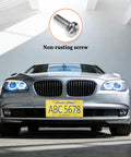 Car with Crystal Clear License Plate Cover For Cars Bubble Shield High Visibility Tag Protector, screw detail shown