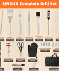 32 Piece Heavy Duty Stainless Steel BBQ Grill Tool Set With Case Including Spatula, Tongs, Fork, Knife, and Accessories