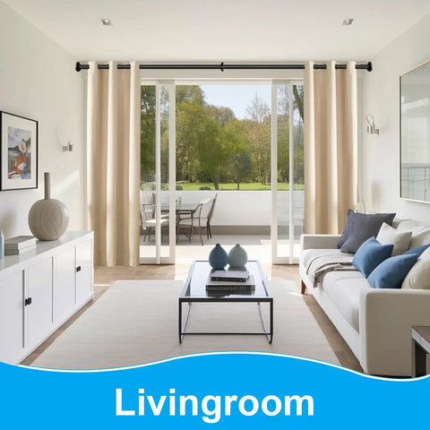No Drill Tension Curtain Rod Extends 51 To 126 Inches Easy Install For Indoor Or Outdoor Use Rust Resistant 1.26 Inch in modern living room