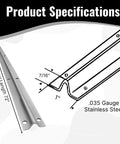 Stainless Steel Sliding Glass Door Track With Screw-Down Lower Inverted V Bottom For Sliding Screen Doors Satin Anodized Finish 72 Inch Length Heavy Duty Strength Built To Last shown in diagram with dimensions and gauge details