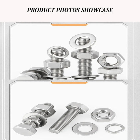 Rock Solid 50 Piece 304 Stainless Steel Hex Bolt And Nut Kit M16 Metric Thread 110 To 150 Millimeter heavy duty fasteners assortment.