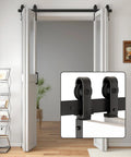 60 Inch Bi Folding Sliding Barn Door Hardware Kit For Four Doors With Heavy Duty Side Mounted Rollers installed in a room