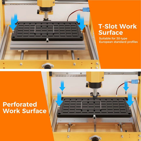 Sweet Precision No Sweat CNC Vacuum Table Workholding Heavy Duty Fixture For 3018 Pro Mini Milling Machine showing T-slot and perforated work surfaces.