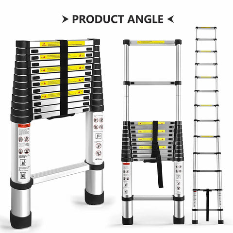Heavy Duty 12.5 Foot Telescoping Aluminum Ladder With Extendable Reach For Home And Outdoor Projects Retractable Extension Ladder