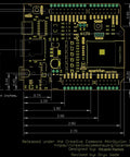 Illustration of ESP32 WROOM Development Board With USB C, Qwiic Connector, MicroSD Card Slot, Dual Core Xtensa LX6 MCU Up To 240MHz, Uno Style Form Factor with dimensions.