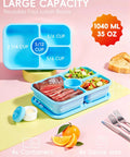 4 Compartment Bento Snack Box With Lids 1100ml Capacity Stackable Lunch Containers For Meal Prep And Portion Control Includes Sauce Cups Great For Adults And Kids On The Go with compartments filled with steak and vegetables on a table with utensils.